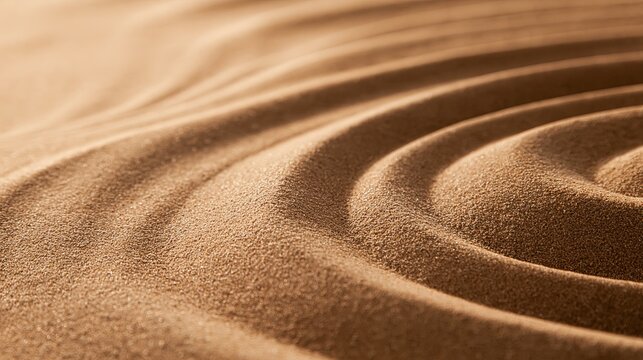 Sand creating zen wave patterns background. Sand with curved patterns representing peace, harmony, and meditation