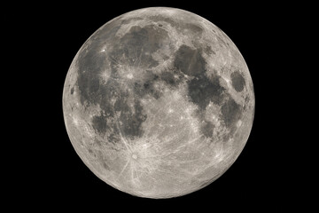 Fototapeta premium Detailed Full Moon with Craters Isolated Against Black Space