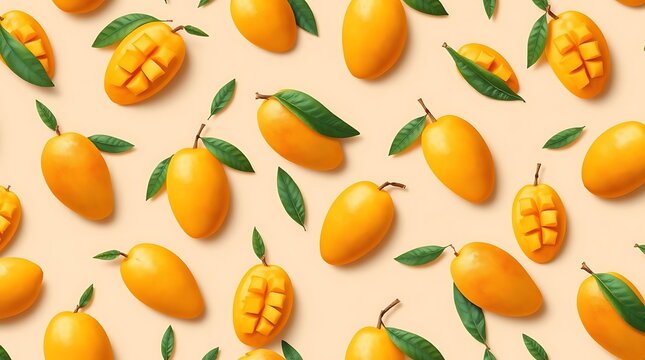 mango fruits with green leaves pattern