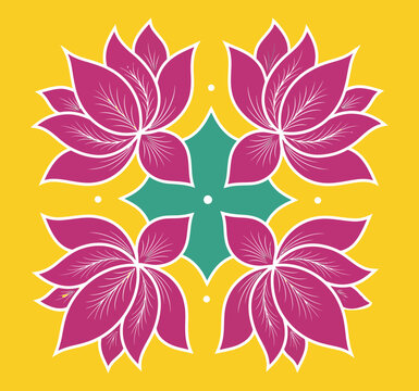 Blooming Lotus Flower Rangoli Vector Design on Dark Background