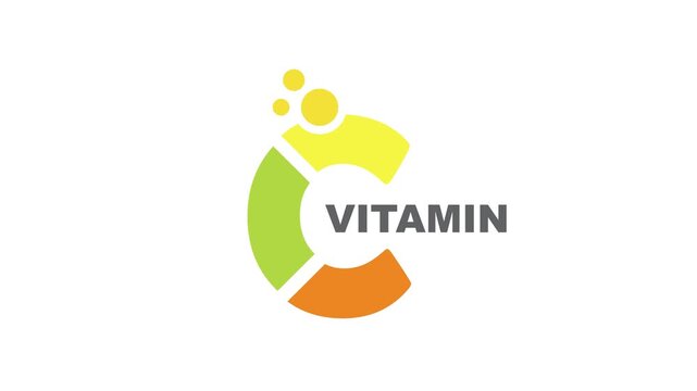 Vitamin C orange and structure. Pill vitamins complex - icon, video.
