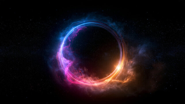 Glowing Cosmic Portal and Black Hole in Deep Space