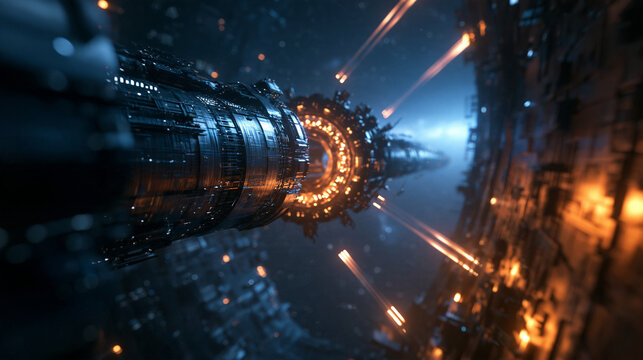 Futuristic Spaceship Docking at Sci-Fi Space Station