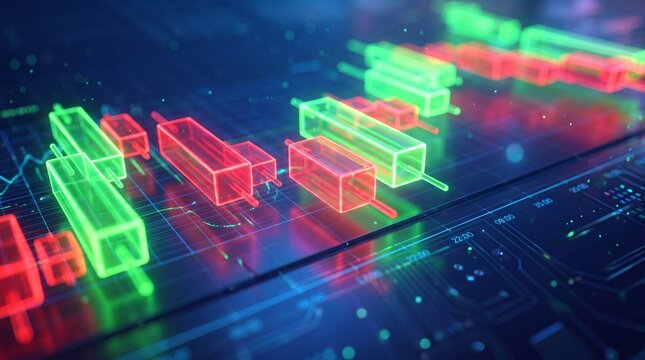Stock Market Candlestick Chart on Futuristic Trading Dashboard