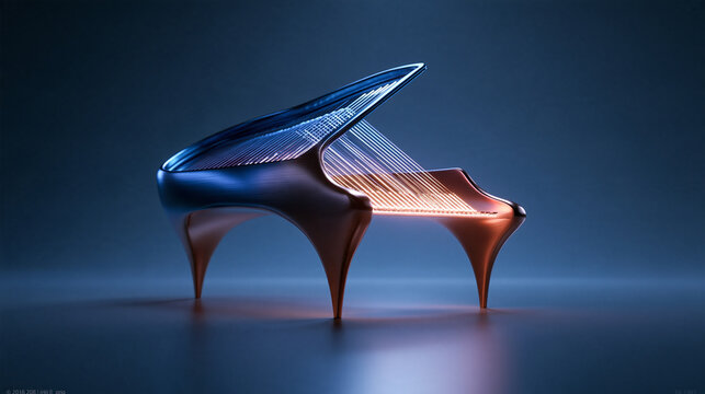 Futuristic Modern Grand Piano with Glowing Strings