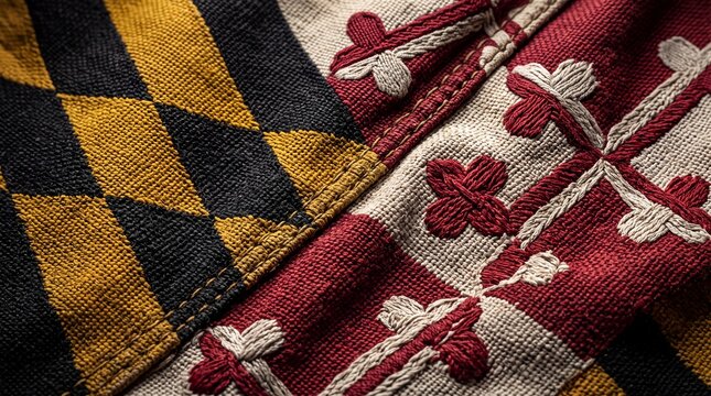 Close-Up of Embroidered Maryland State Flag Fabric