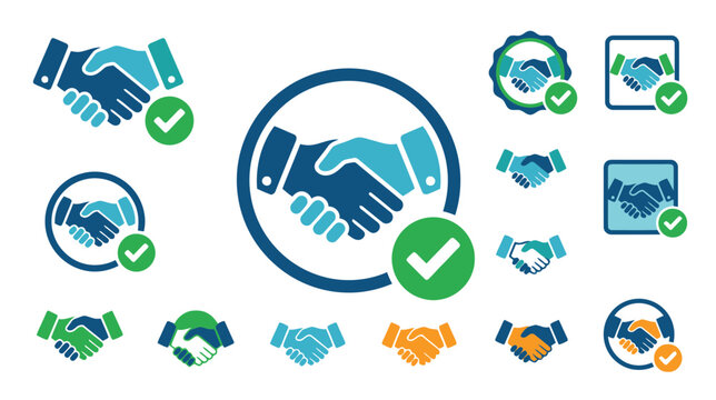 Handshake Icons Set: Agreement, Partnership, Success and Approval