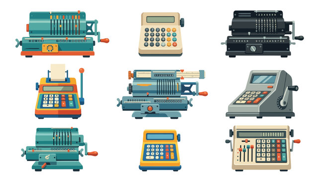 Retro calculators and adding machines collection, isolated on transparent background