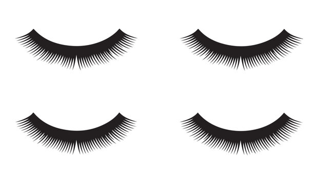 Set of black eyelashes vector graphics with varying fullness for beauty and fashion designs.