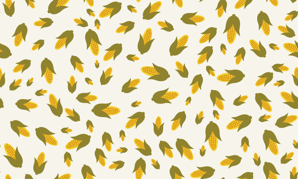 Seamless pattern featuring stylized yellow corn for textile design, organic farming concepts