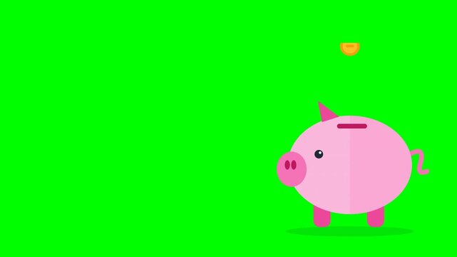 Pink piggy bank icons arranged in grid on green screen