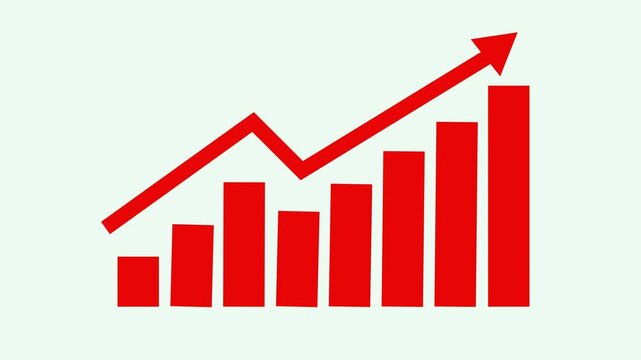 Red bar growth graph with arrow animation on white screen business graph showing growth