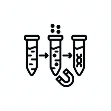 RNA and DNA purifier thin line icon representing genetic material extraction, nucleic acid purification, molecular biology, laboratory research, and genetic testing. Vector illustration.