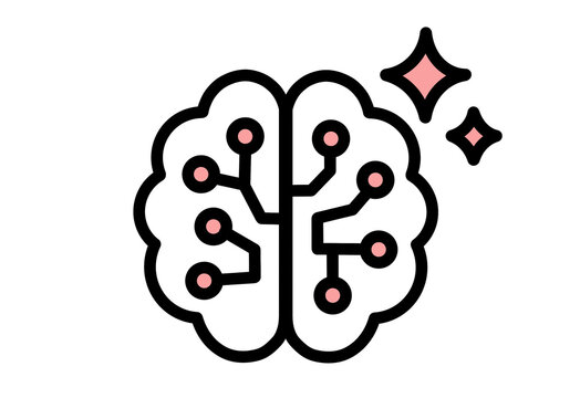 AI brain icon with pink circuit dots and sparkles
