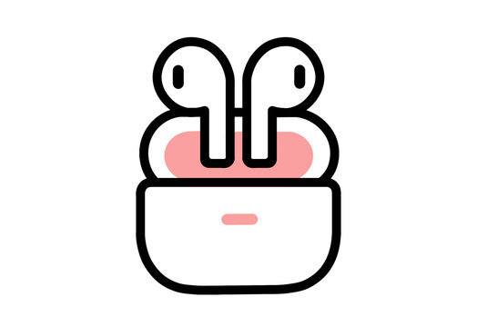 Pink wireless earbuds icon in a charging case
