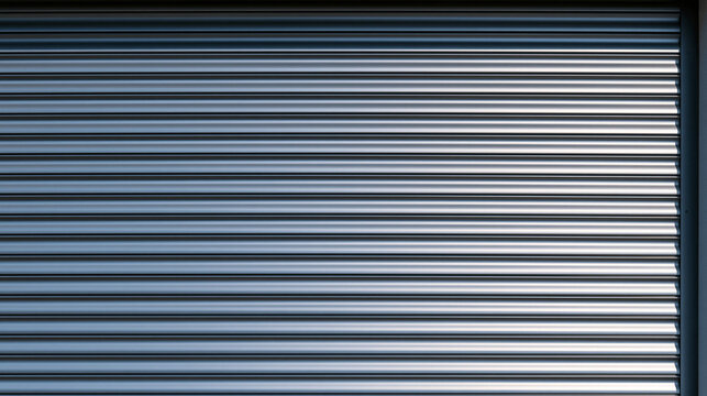 Closed metal roller shutter door with horizontal slats