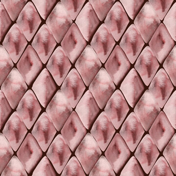 Seamless pattern watercolor geometric red rhombus snake skin burgundy background. Hand drawn rhomb diamond geometrical illustration. For wrapping paper, texture, textile, wallpaper, design