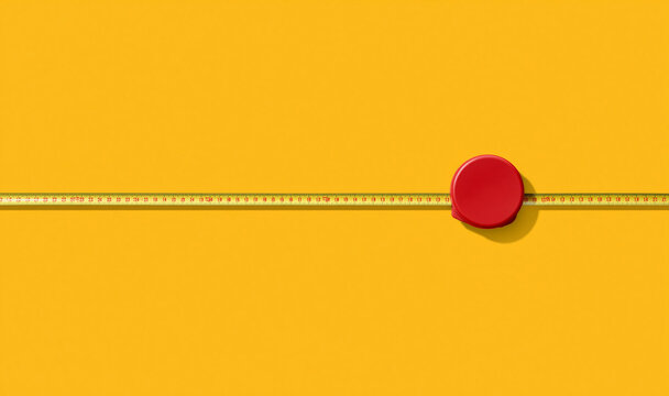 Red measuring tape extended on yellow background