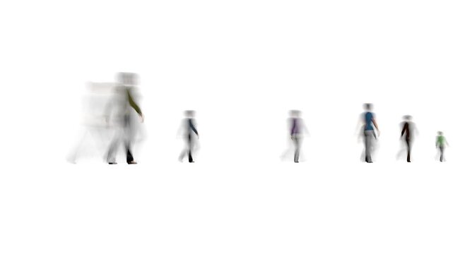 Crowd of blur people on white bg 4k
