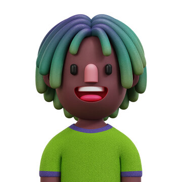 3D dreadlocks Man Smiling with Colorful Hairstyle and Vibrant Green Shirt