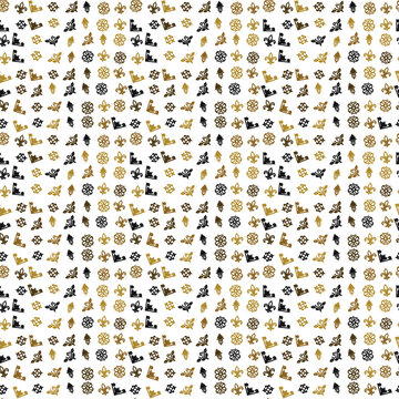 Seamless pattern of black and gold decorative ornaments