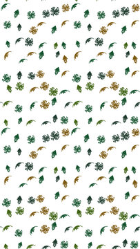 Seamless pattern of green and brown leaves and floral ornaments