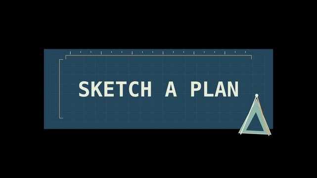 Retro animated planning blueprint banner with drafting tools to sketch a plan and strike a deal