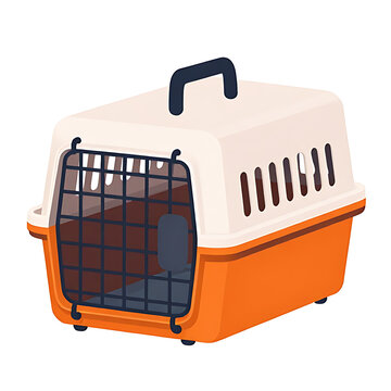 A simple colored flat vector illustration of a hard plastic pet carrier, representing animal transportation, safe travel, and veterinary visits, isolated on white.