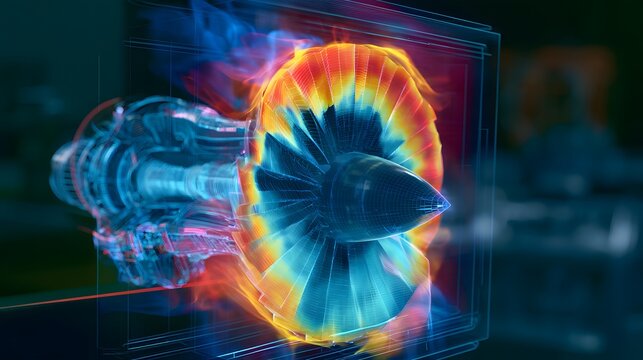 Jet engine turbine thermal heat map holographic digital twin simulation display