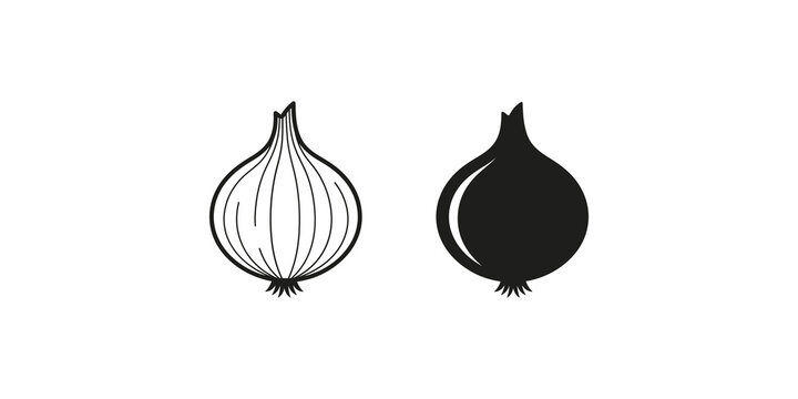 Onion set with hand drawn sketch style and solid black flat icon.
