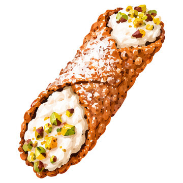 Hand Drawn Illustration Italian Food Cannoli Sicilian Sicily Pastries Pastry Bakery Sweet