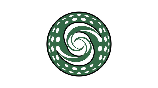 Abstract Green Swirls Inside a Circular Pattern with Dots.