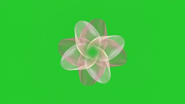 Glowing Abstract Flower Motion Graphic Bloom Rendering Serene Harmony Bright Flare Over Green Screen Background Compositing Video