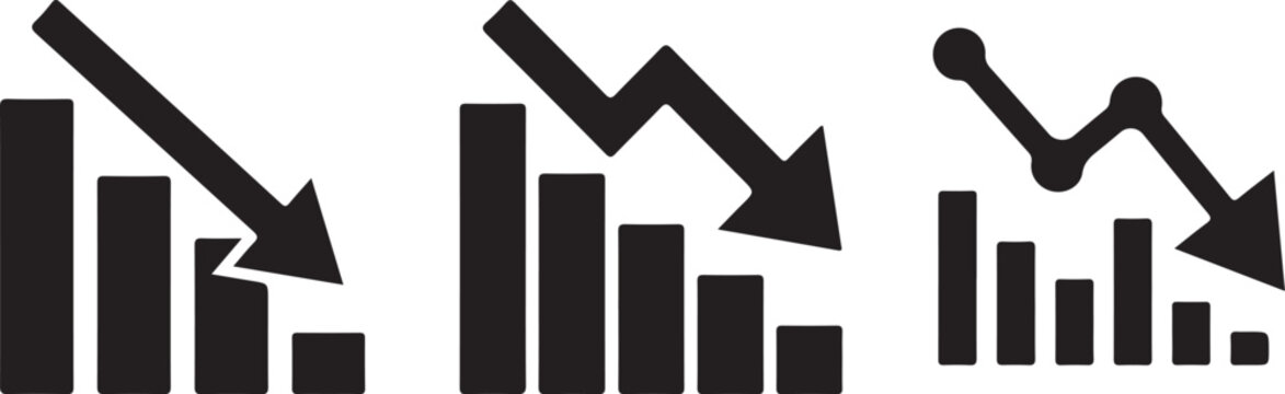 Financial decrease vector graphics featuring declining charts and downward arrows