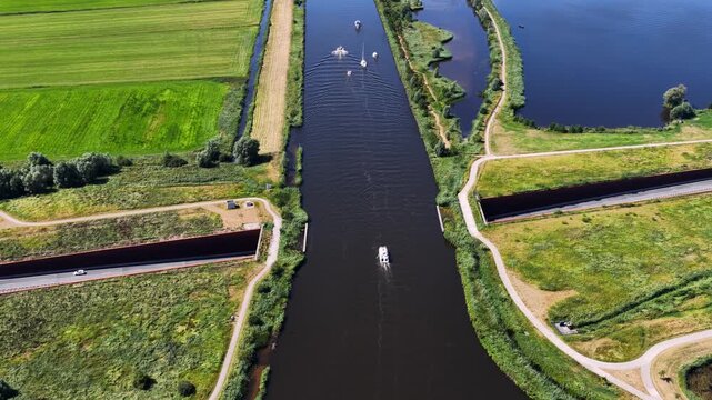 Aerial view of the Hendrik Bulthuis Aqueduct near Burgum, the Netherlands