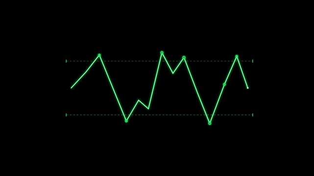Crypto stock line animation moving across black background. 4k
