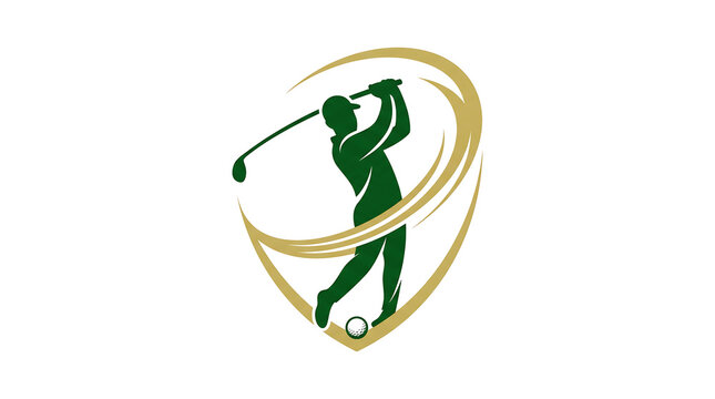 Dynamic Golfer Silhouette Swinging Club in Elegant Sport Logo Design.
