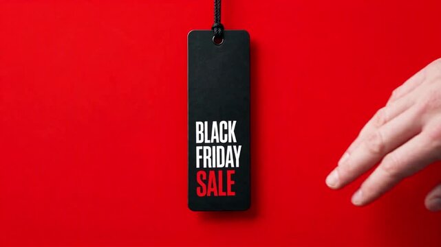 Black Friday Sale Black Hang Tag Suspended Against a Vibrant Red Background
