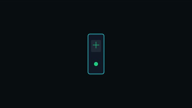 Minimalist digital plus sign interface icon animation on dark background, for ui ux