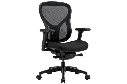 Modern ergonomic black mesh office chair isolated on white background