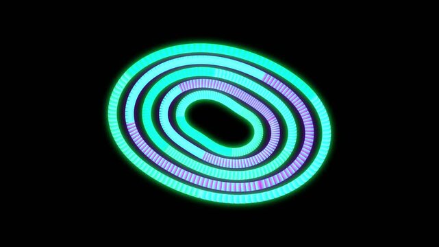 Neon glowing abstract concentric rings pattern background with dynamic blue and pink lighting effects