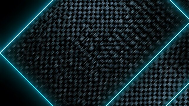 Carbon fiber weave pattern with cyan neon light border lines