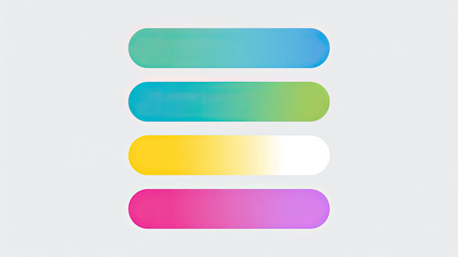 Set of four horizontal rounded rectangular buttons with vibrant gradient colors, isolated on a light gray background, for user interface