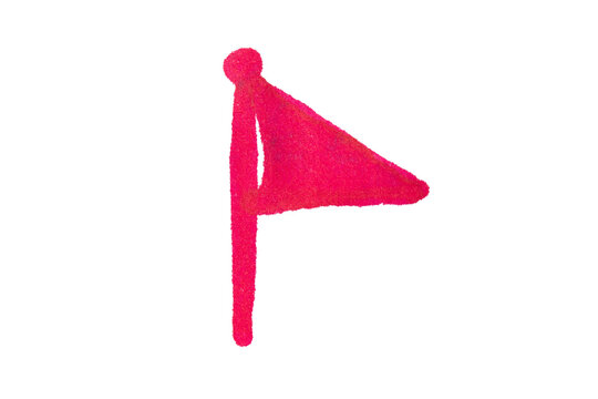 Hand drawing a red flag pennant with marker, indicating a warning or important location marker