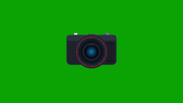 Modern digital camera vector illustration isolated on a green screen background for chroma key compositing, perfect for photography, filmmaking, and creative content production concepts.