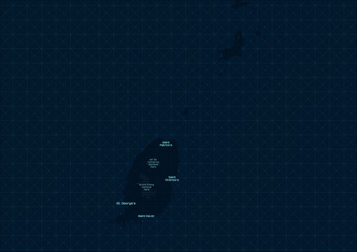 Futuristic digital map of Grenada with glowing city lights