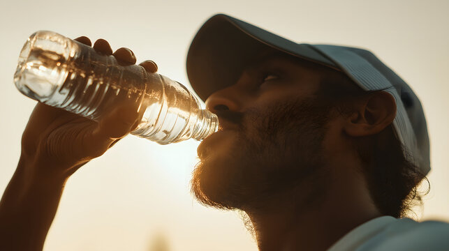 person drinking water after workout