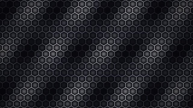 Dark metallic hexagon grid geometric tech background animation