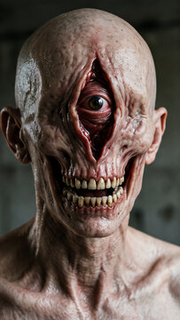 Cyclops Creature with Fleshy Skin and a Single Central Eye Looking Directly Forward for Horror or Fantasy Projects