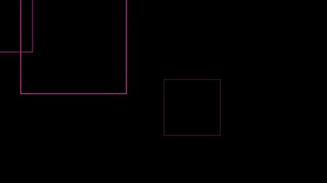 Minimalist pink neon square frames motion background, on black backdrop, abstract
